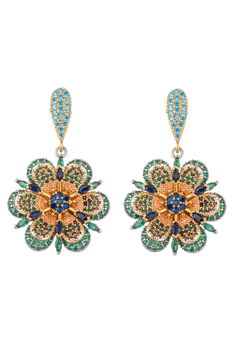 Luxe 18K Flower Earrings - Blue