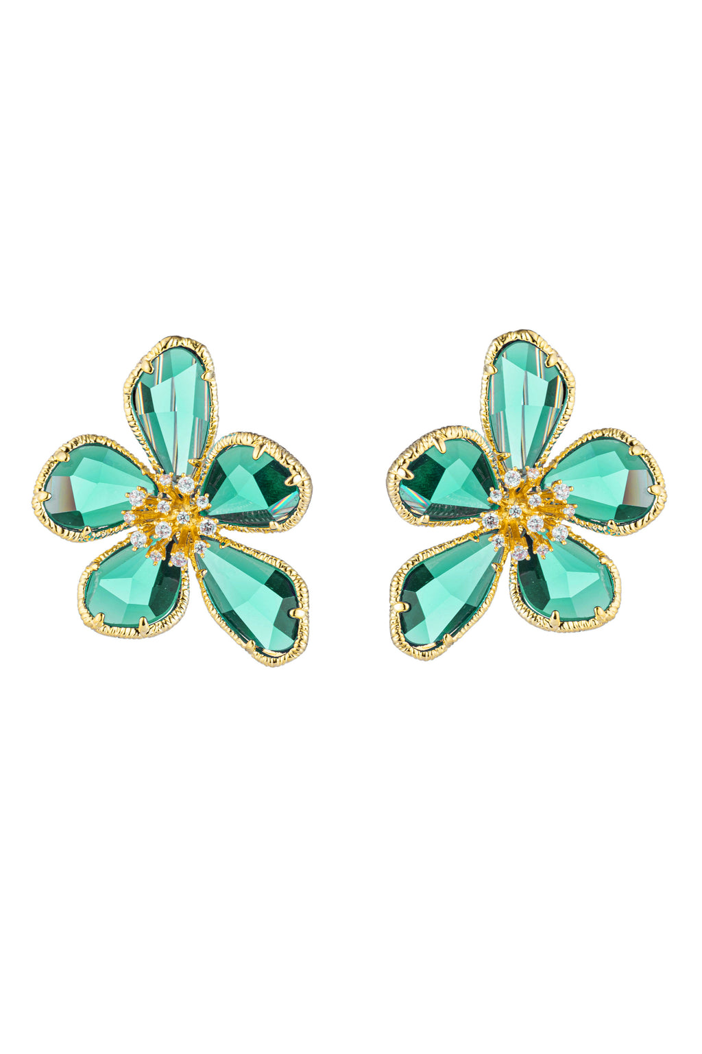 18k gold plated green flower earrings.