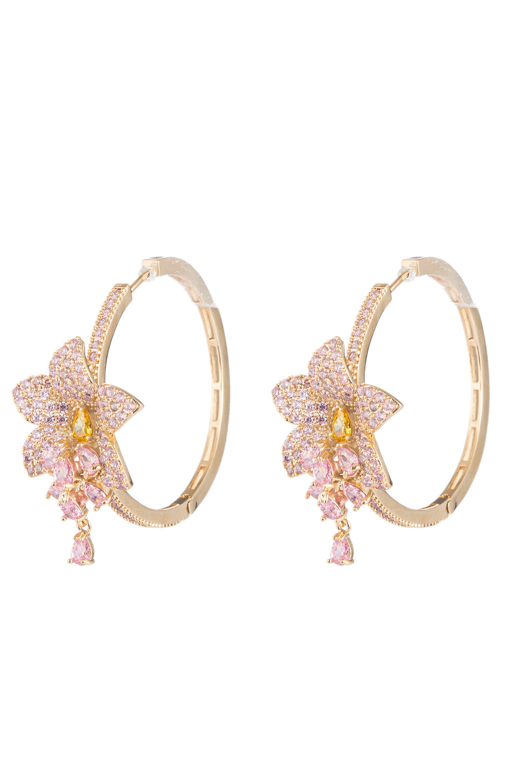 18k gold plated violet rose earrings studded with CZ crystals.