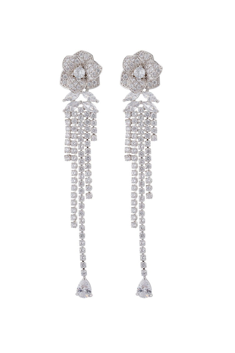 White Rose CZ Crystal Dangle Drop Earring