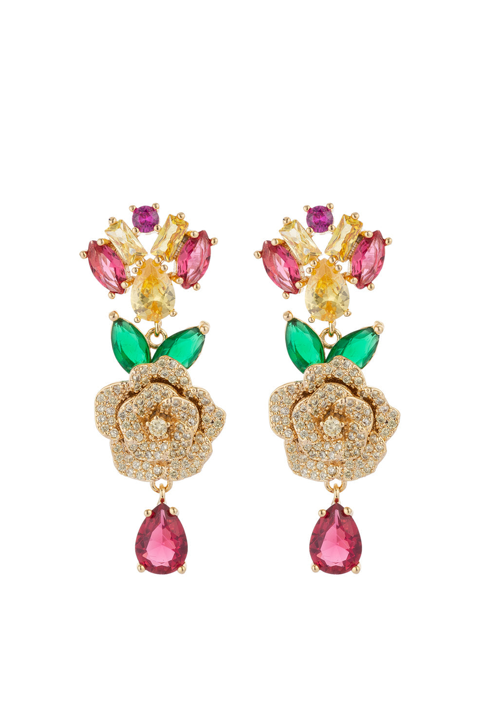 Sophia Flower 18K Gold Plated Multi Color Drop Earring