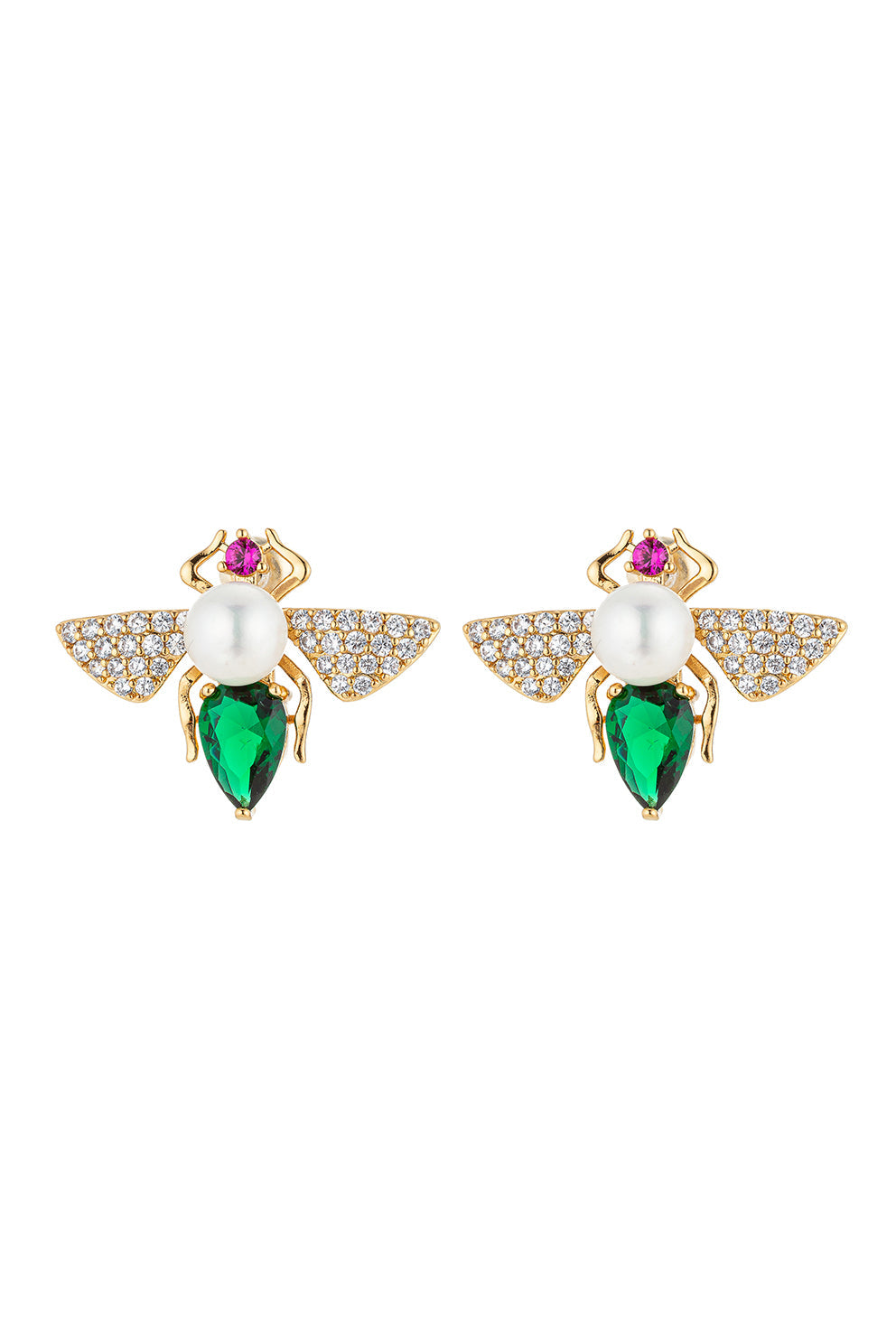 14K Gold Plated Green Bee CZ Crystal Stud Earring