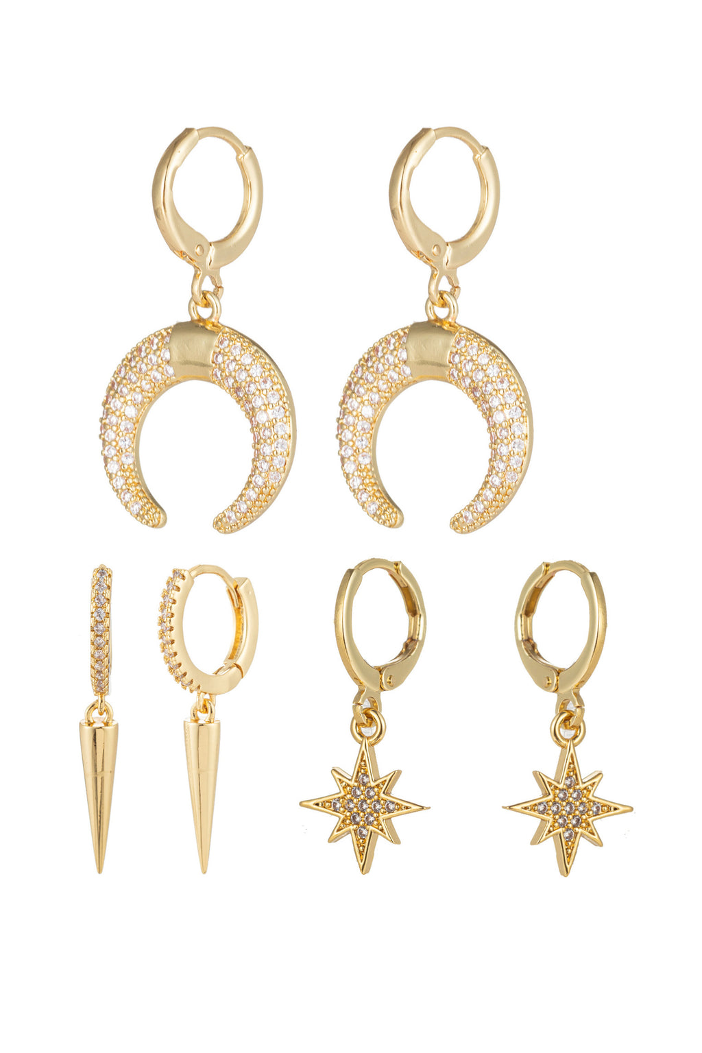 North Star 18k gold plated huggie earring set.