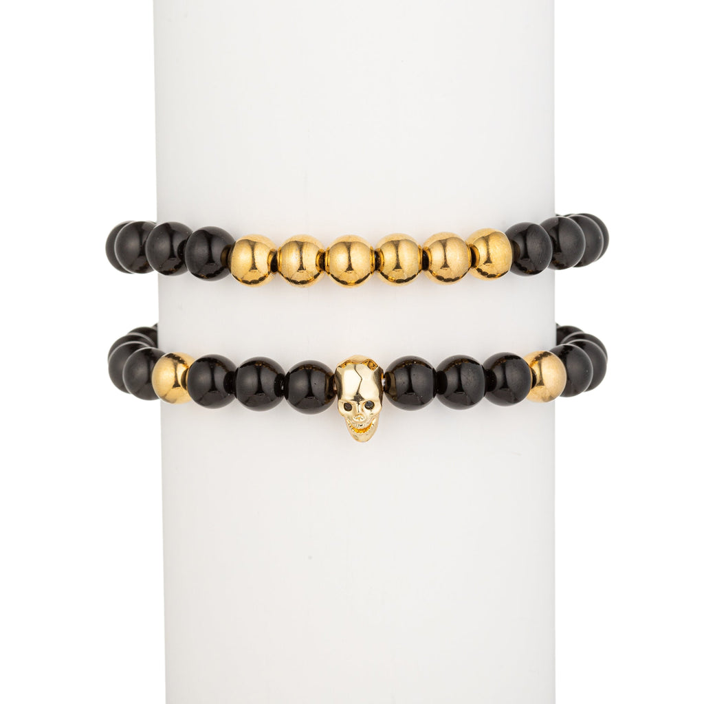 Noah Black Skull Bracelet Set: Unleash Your Inner Rebel with This Dark and Daring Accessory Ensemble.