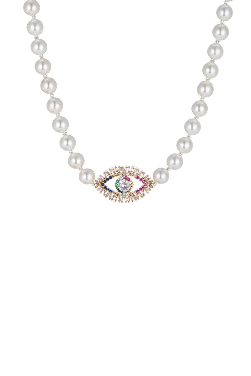 Rainbow "Evil Eye" tear drop necklace with CZ crystals. 