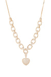 Gold heart charm necklace studded with CZ crystals.