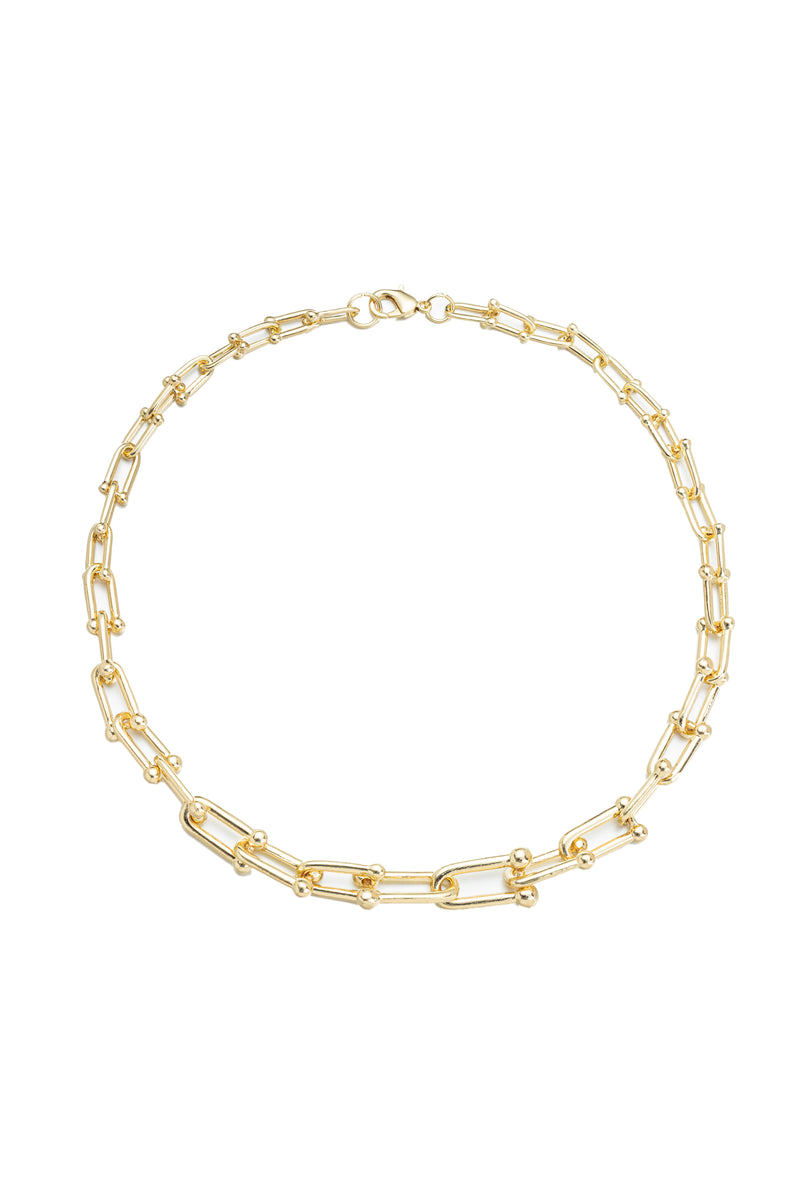 Gold tone titanium paperclip chain necklace.