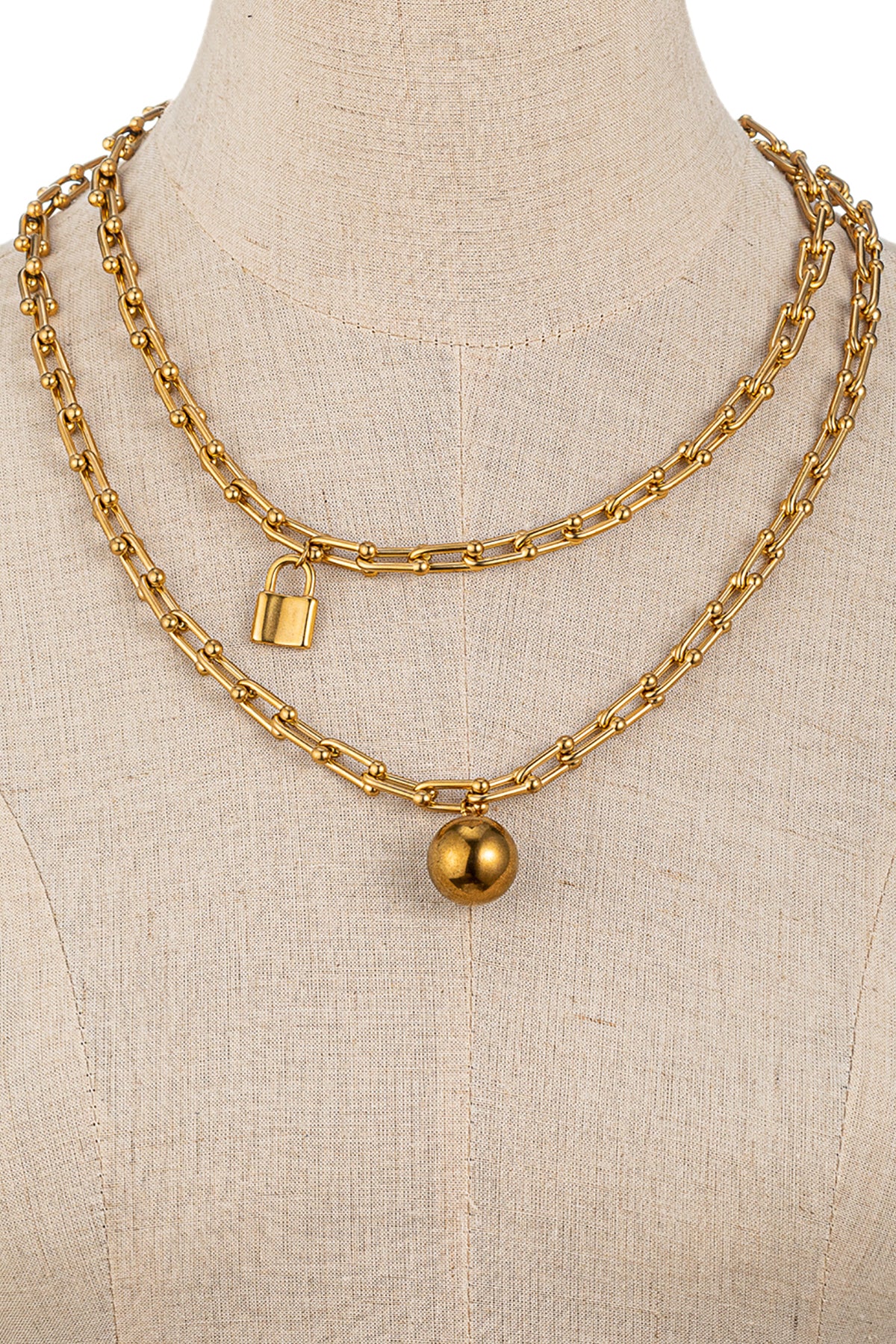 Double Chain Lock Necklace