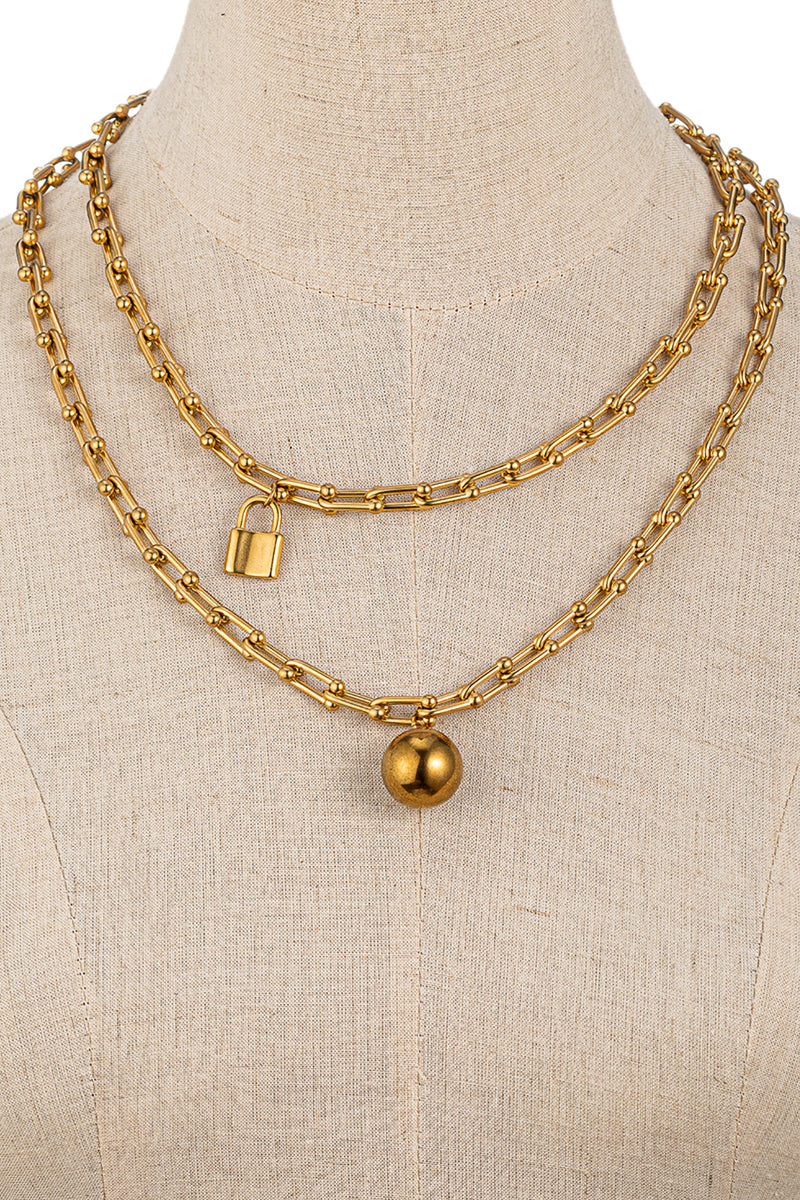 Double Chain Lock Necklace