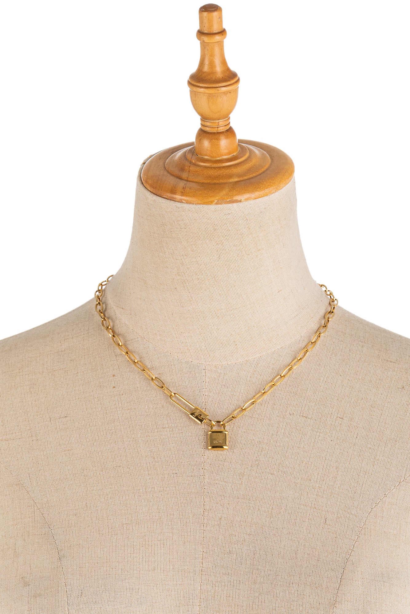 18K Gold Plated Brass Lock Pendant Layered Necklace