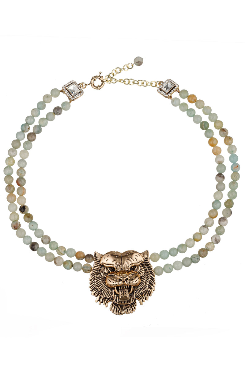 Make a Statement with the Asal Amazonite Tiger Statement Beaded Necklace.