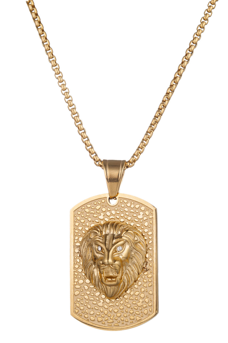 Elevate Your Style with the Majestic Lion Head Titanium Drop Necklace.