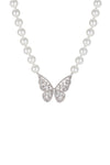 Butterfly shell pearl necklace with CZ crystals.