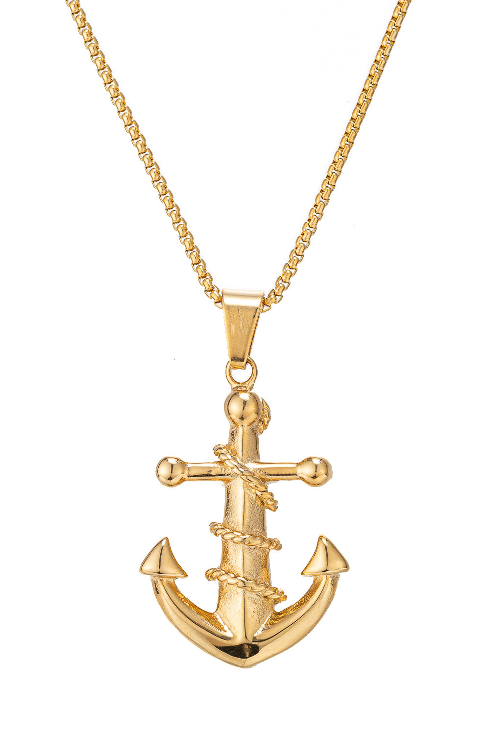 Gold tone titanium anchor pendant necklace.