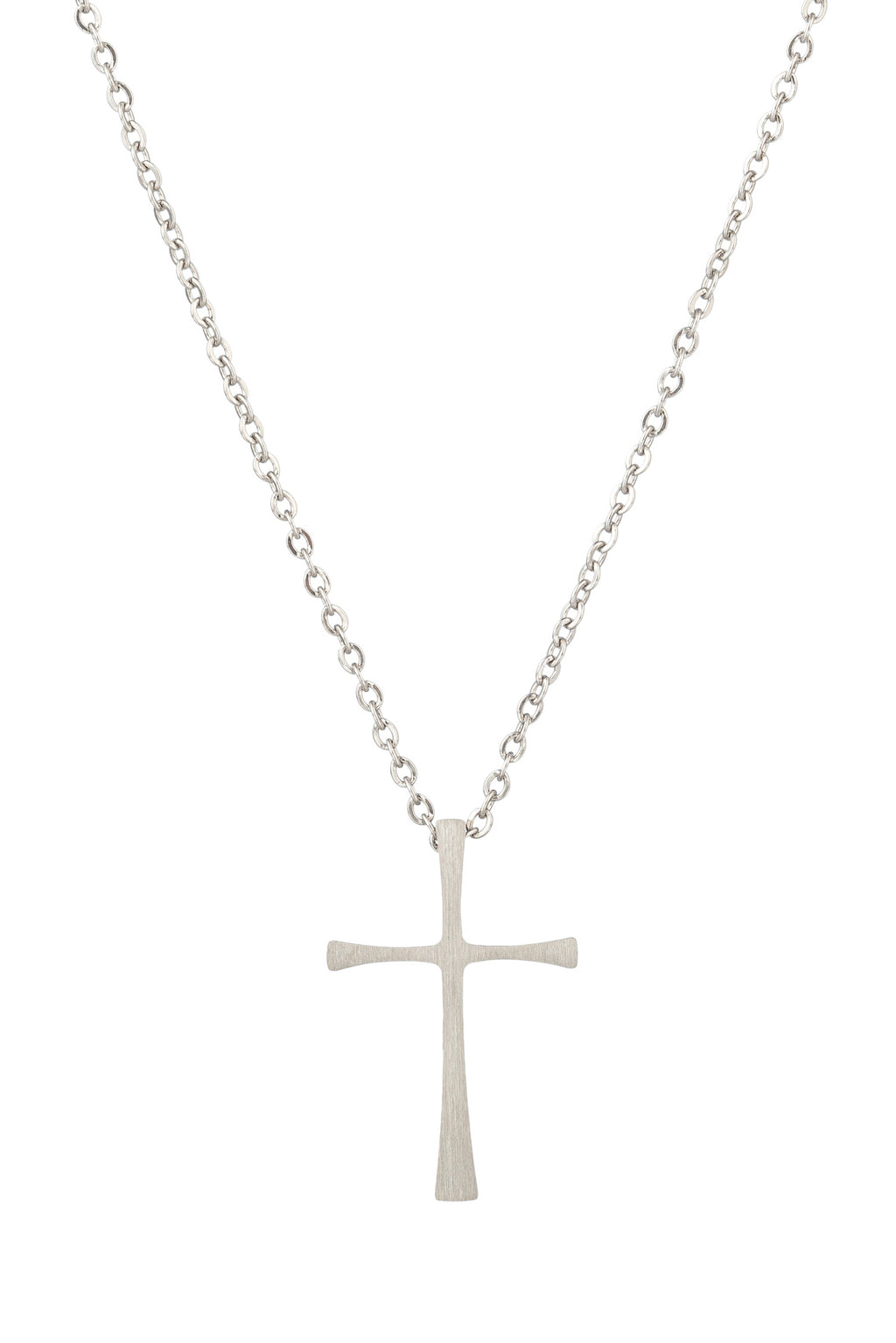 Silver tone titanium cross pendant necklace.