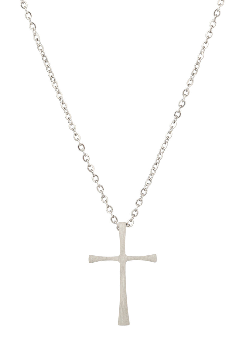 Silver tone titanium cross pendant necklace.