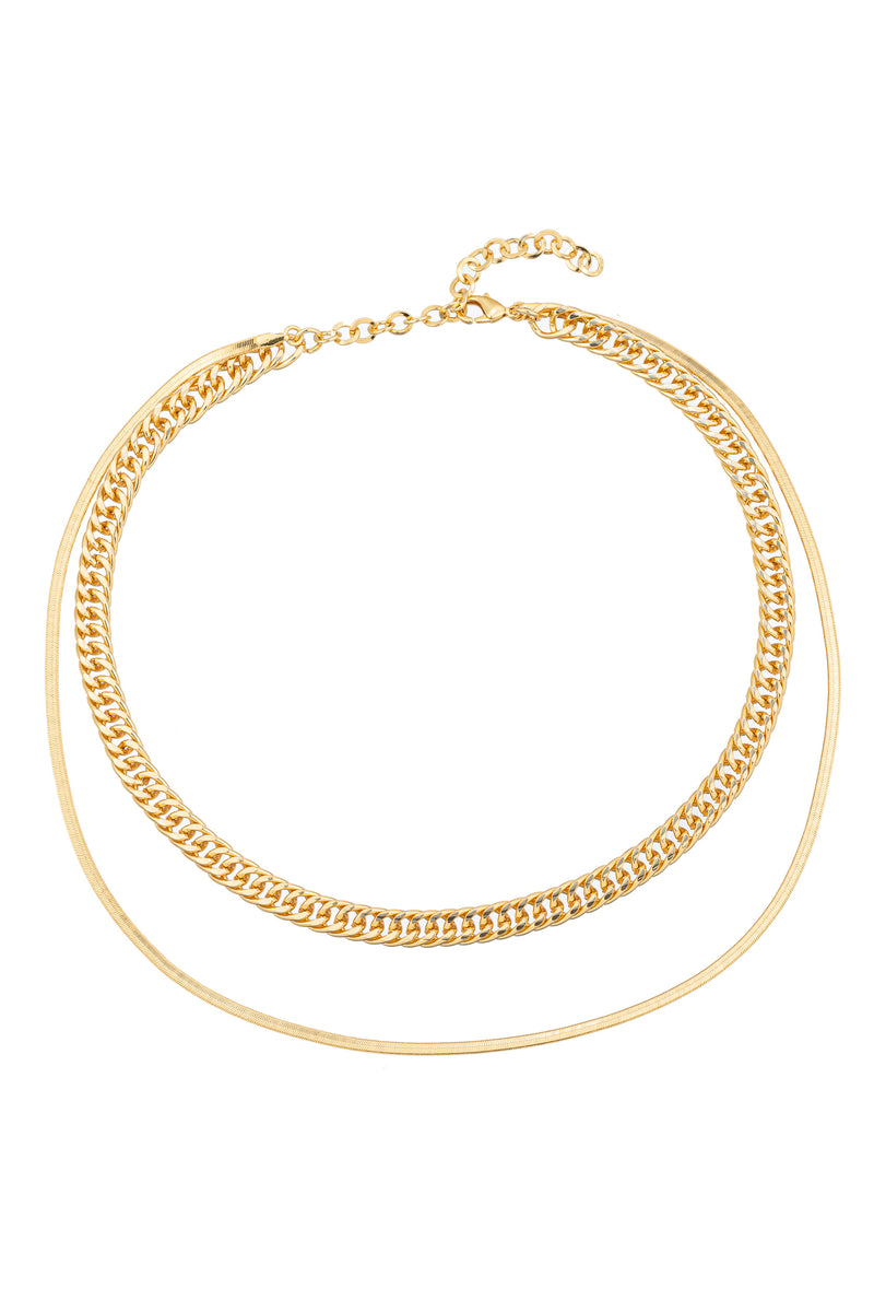 Gold tone titanium cuban link double strand necklace.