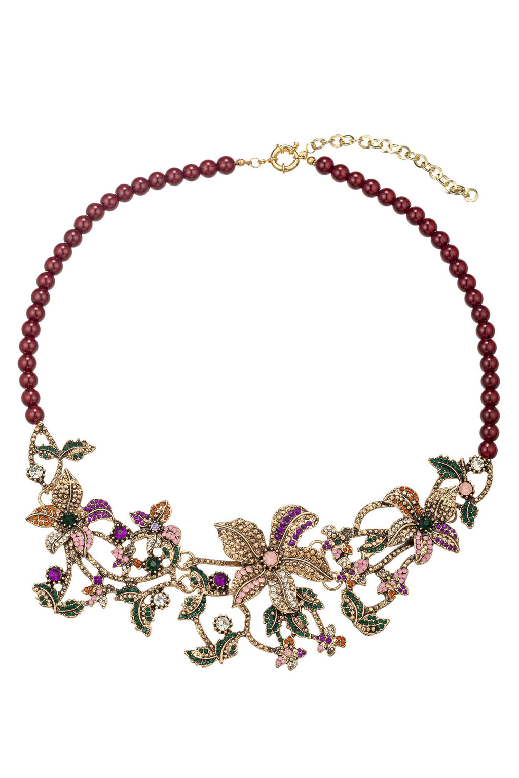 red agate bead floral statement necklace
