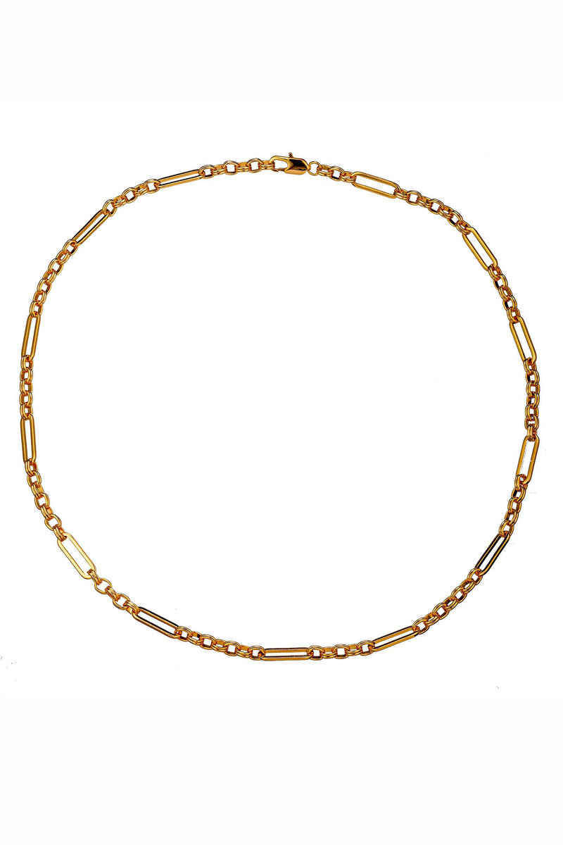 Gold tone brass two style chain link necklace.