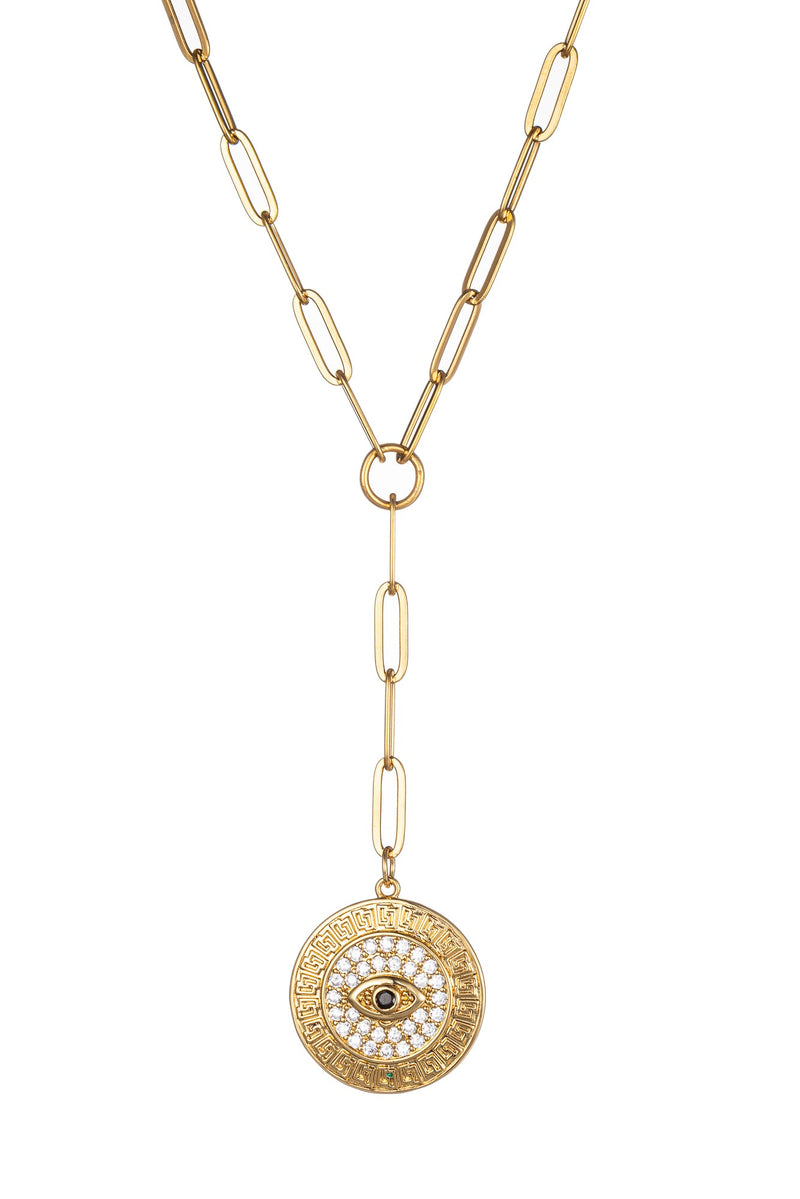 Embrace mystical charm with this Y pendant necklace featuring an eye design and cubic zirconia, adding a touch of intrigue to your style.