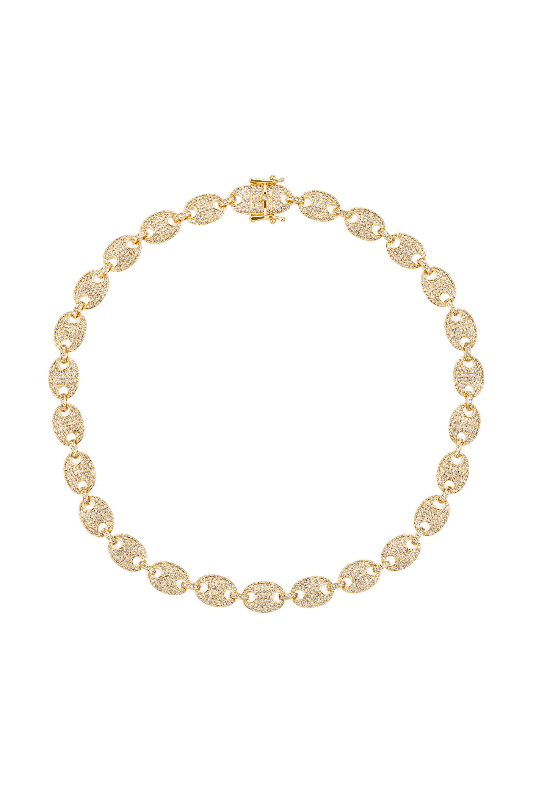 18k gold plated brass collar necklace studded with CZ crystals.
