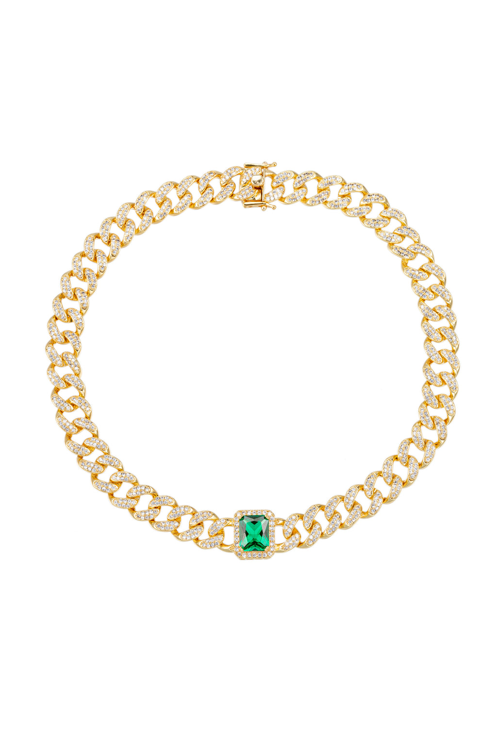 18k gold plated brass collar necklace studded with CZ crystals.