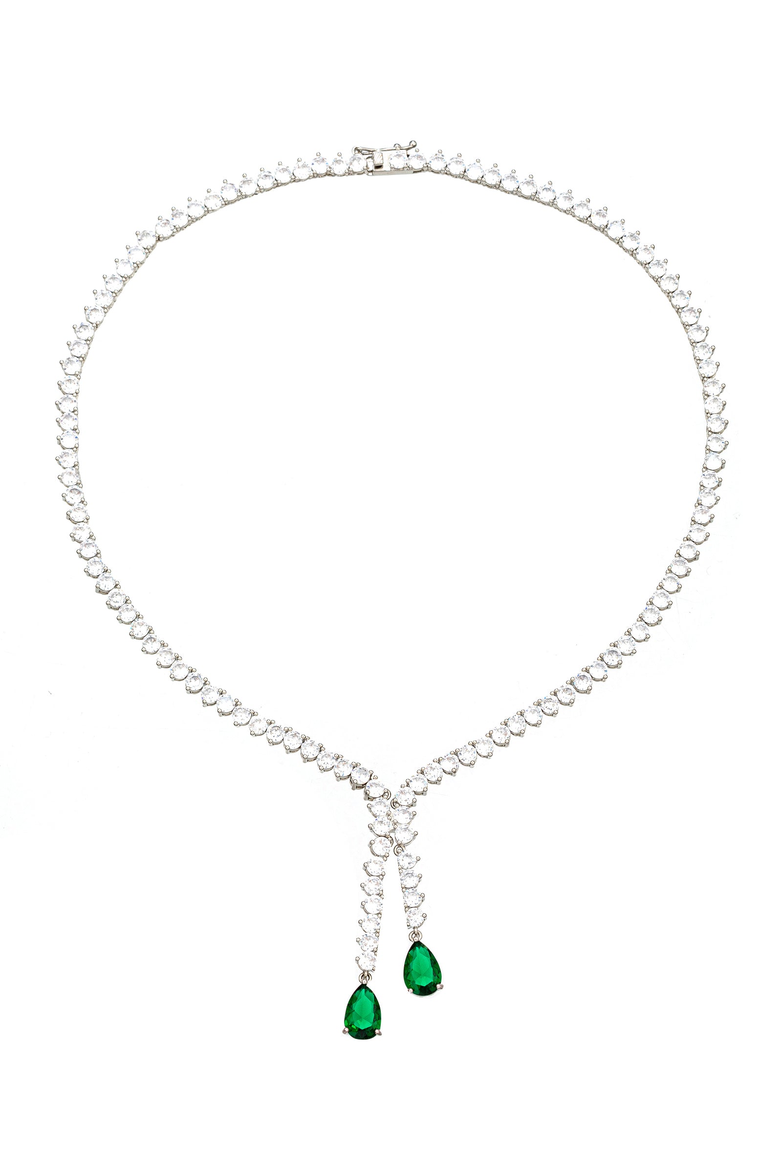 Silver tone brass CZ crystal necklace.