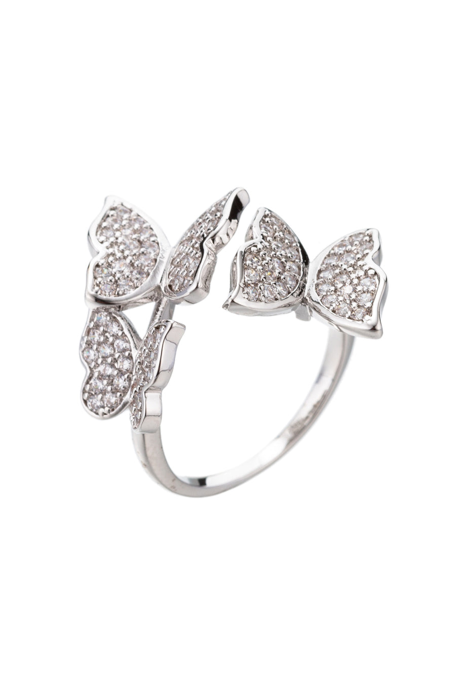 18k gold plated adjustable butterfly ring studded with CZ crystals.