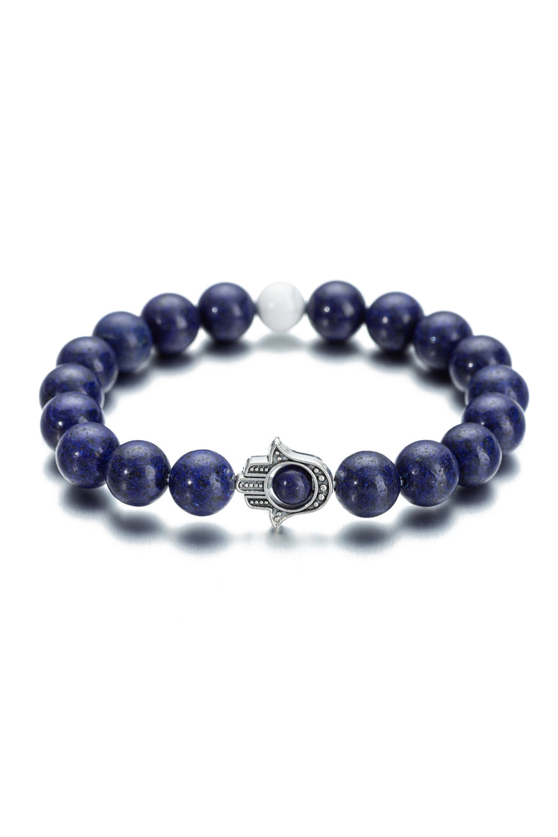 Agate beaded bracelet set with a hamsa hand pendant.