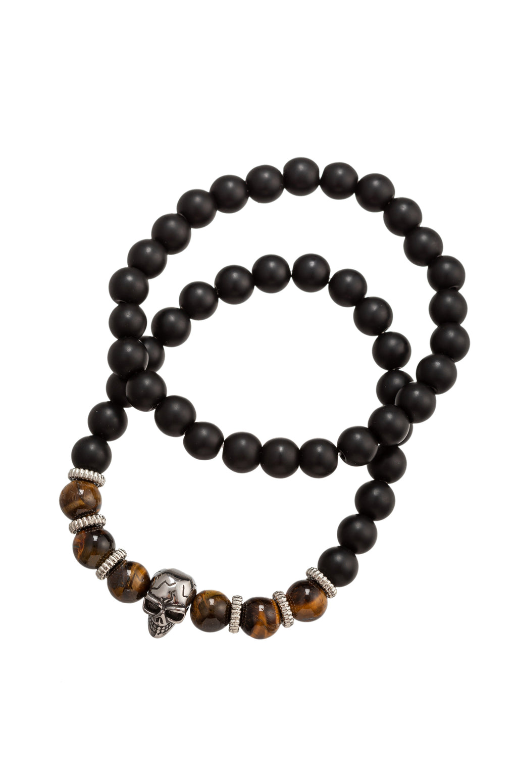 Agate and tiger's eye beaded bracelet set of 2.