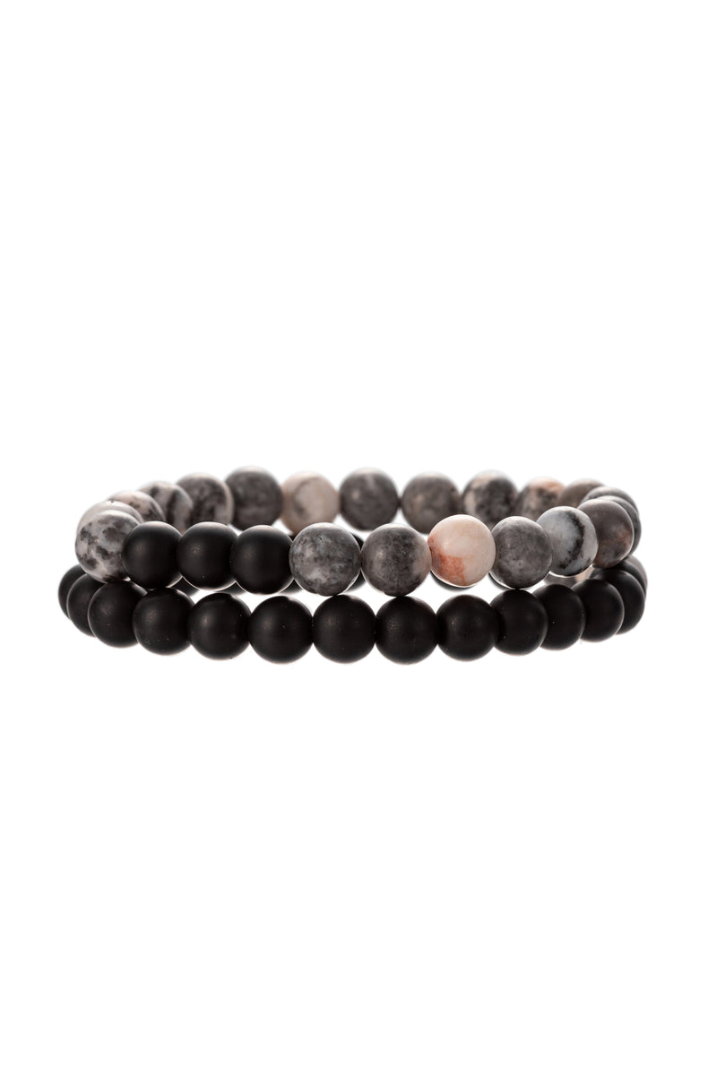 Black agate stretch beaded bracelet set.