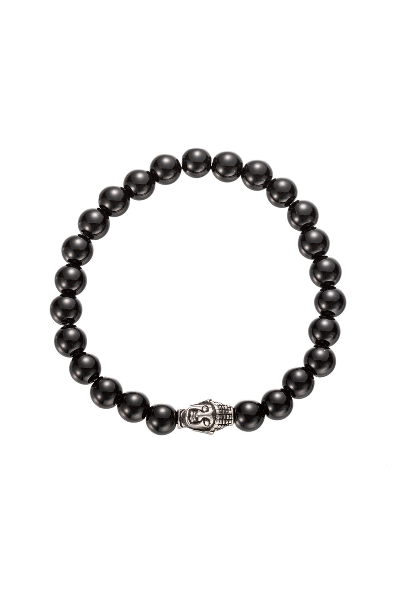 Black agate Buddha stretch beaded bracelet.