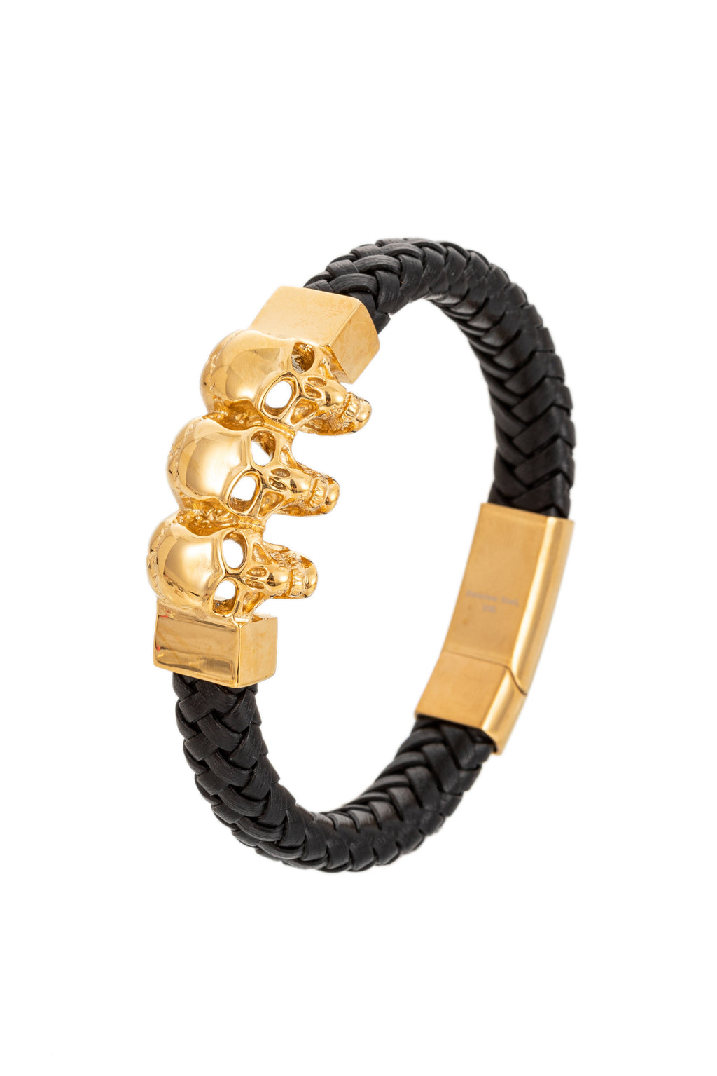 Gold skull titanium authentic leather bracelet.