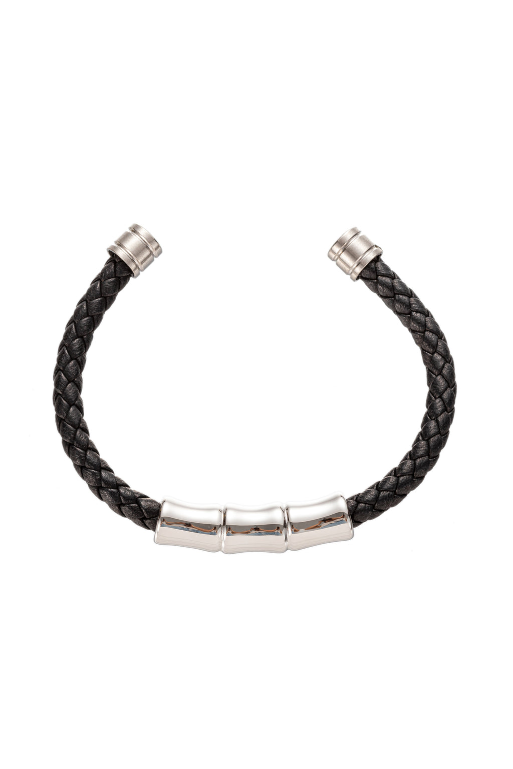 Silver titanium cuff bracelet with authentic leather.