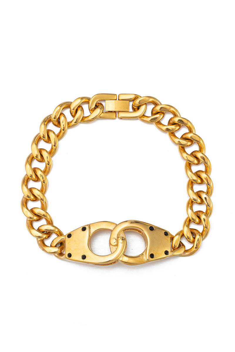 Gold titanium handcuff chain link bracelet.