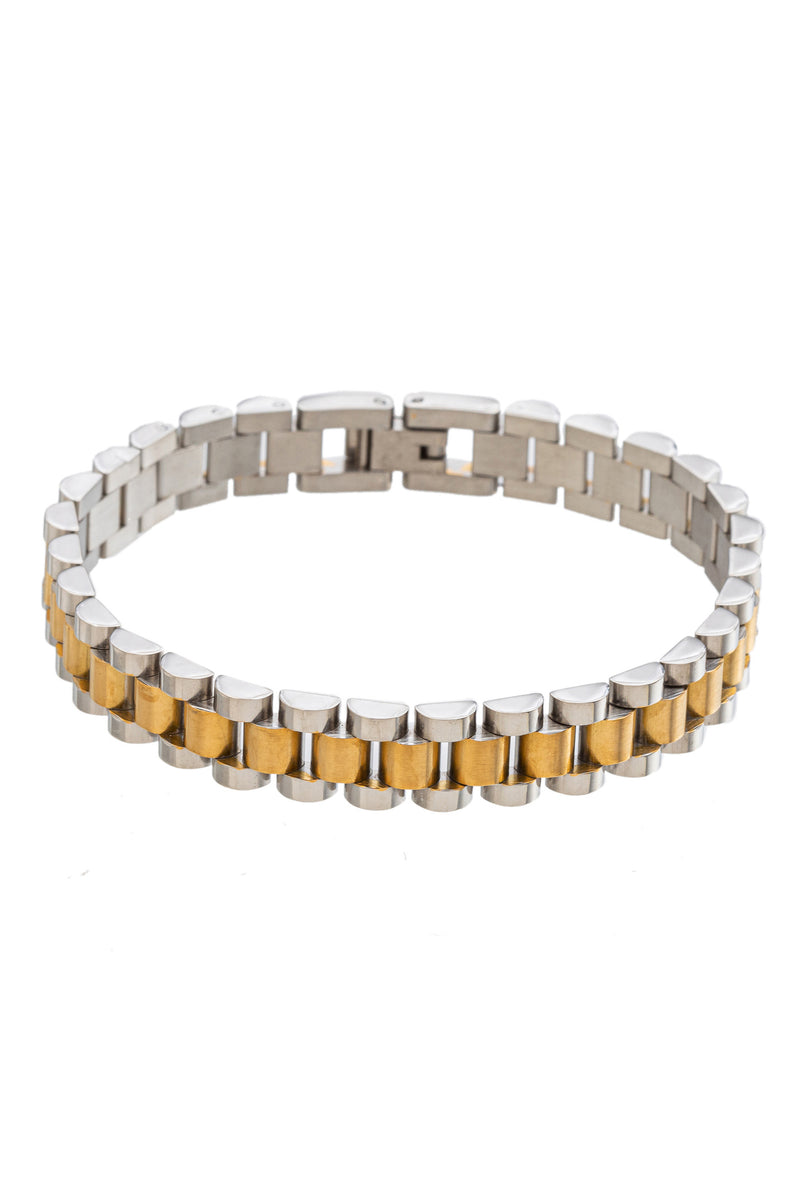 2-tone silver and gold titanium chain bracelet.