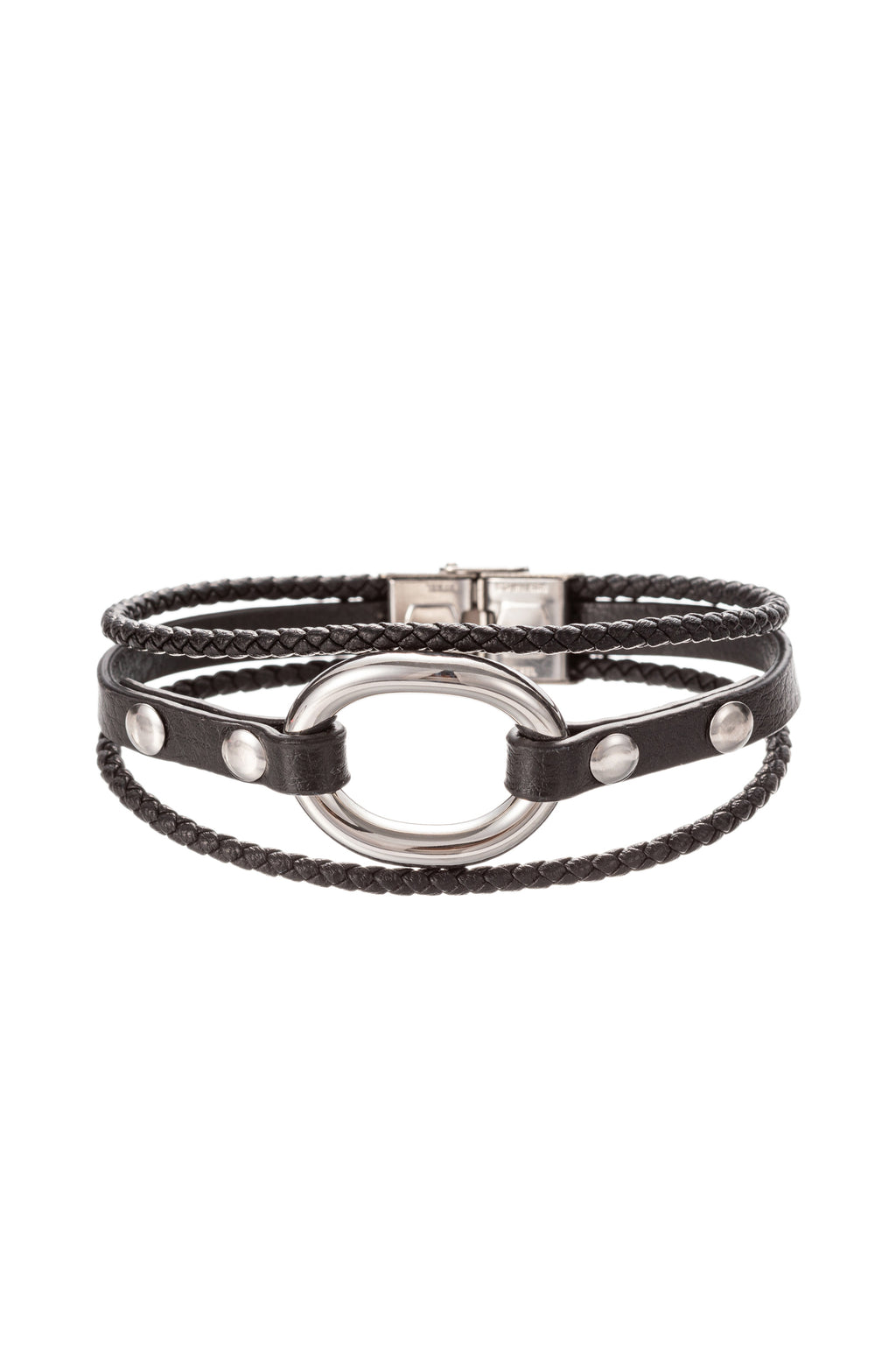 Silver titanium faux leather loop bracelet.