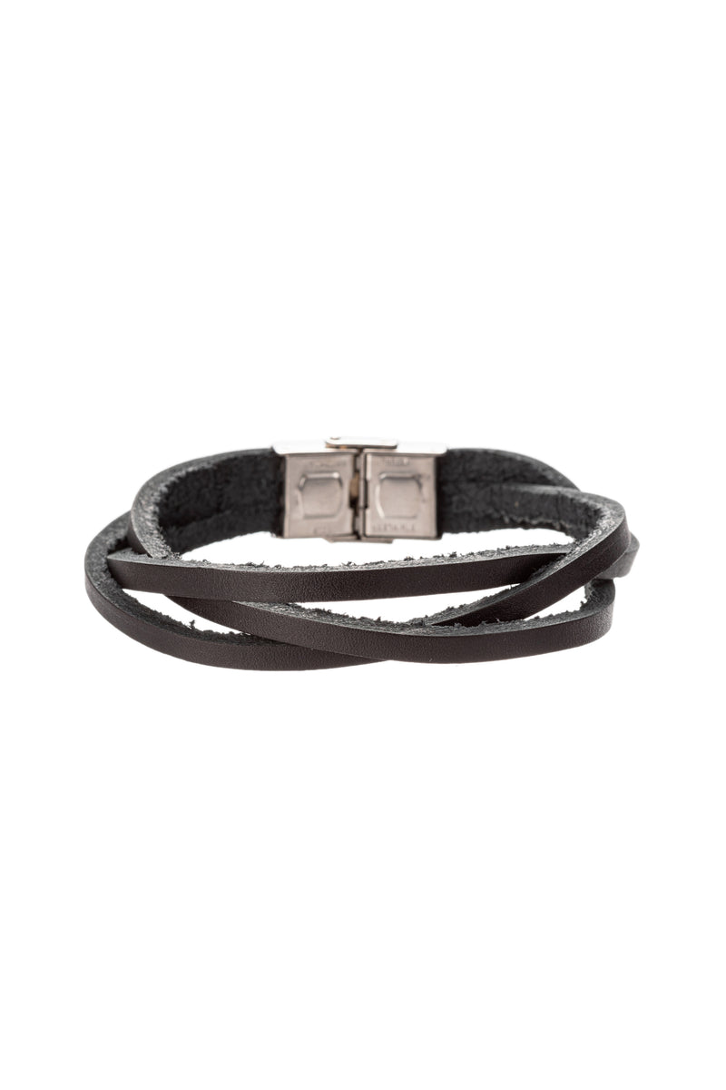 Silver titanium faux leather black strand bracelet.