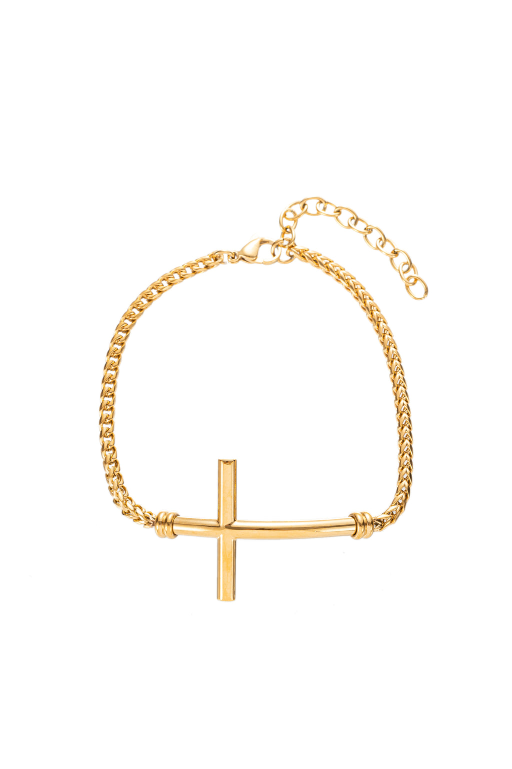 Gold titanium cross pendant necklace.