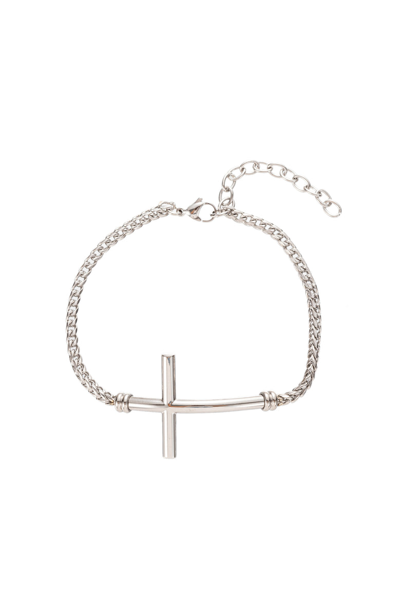 Silver titanium cross pendant bracelet.