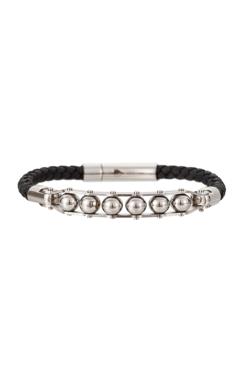 Silver titanium and authentic leather beaded bracelet.