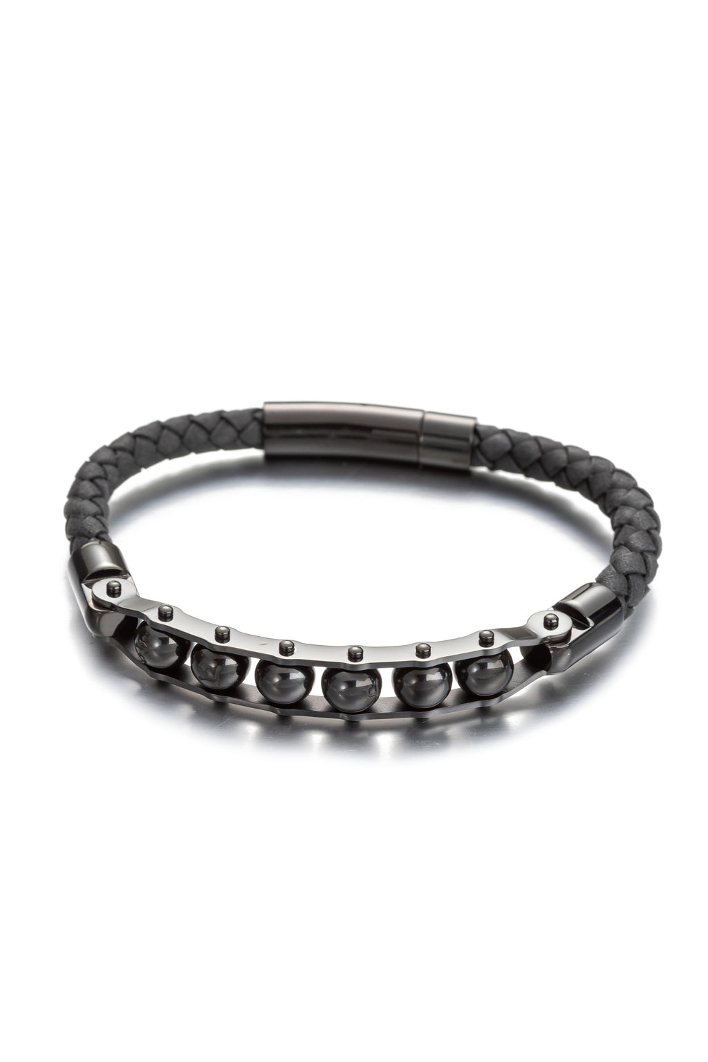 Titanium beaded leather bracelet.