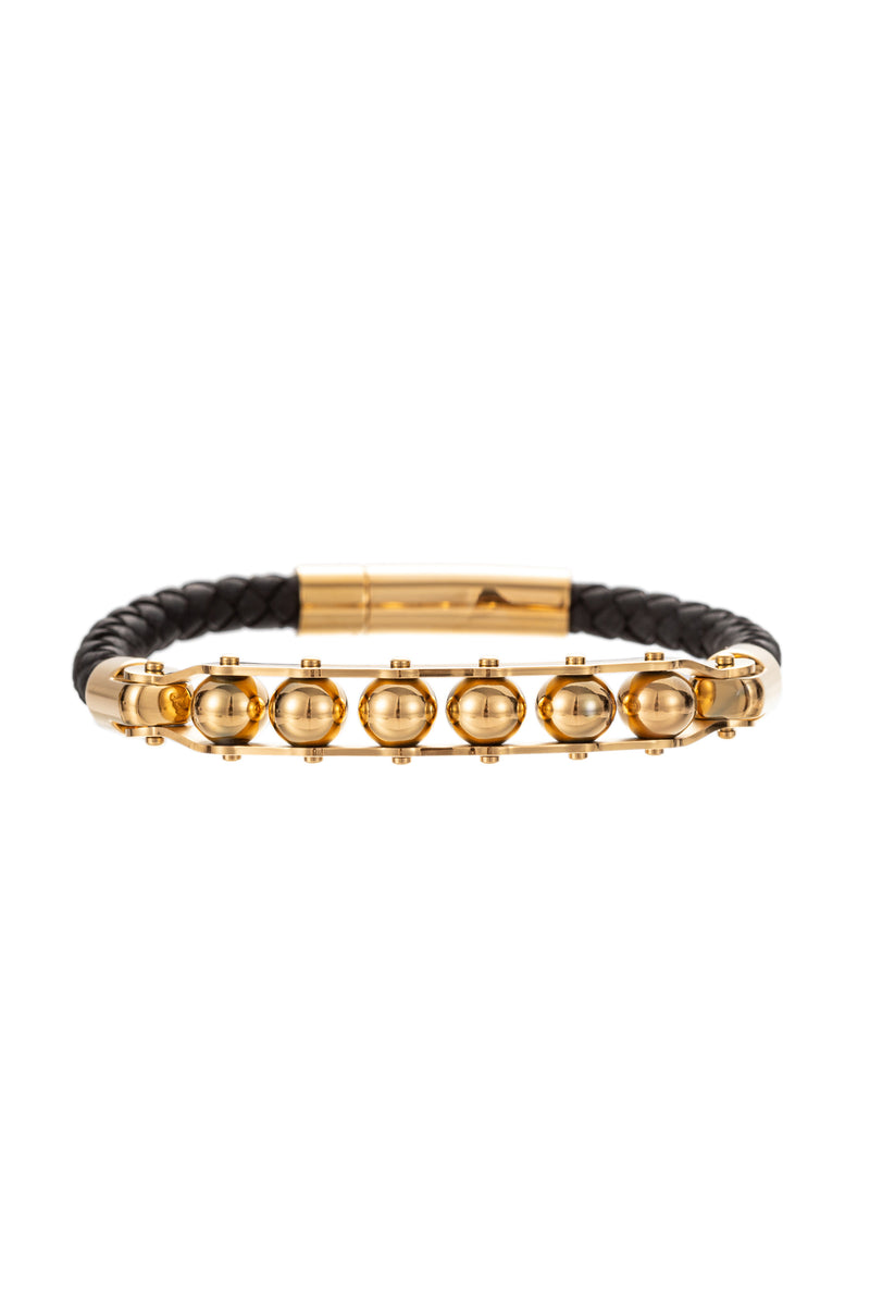 Gold titanium and authentic leather beaded bracelet.