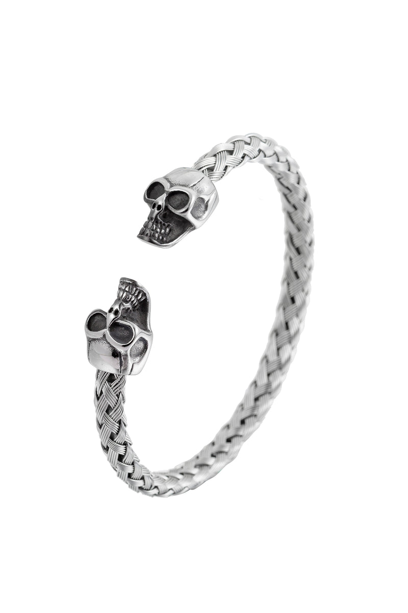 Silver Tone 2 headed Skull Bracelet