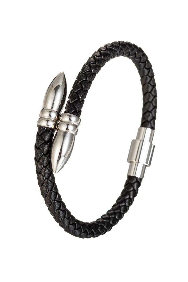 Leather titanium spike cuff bracelet.