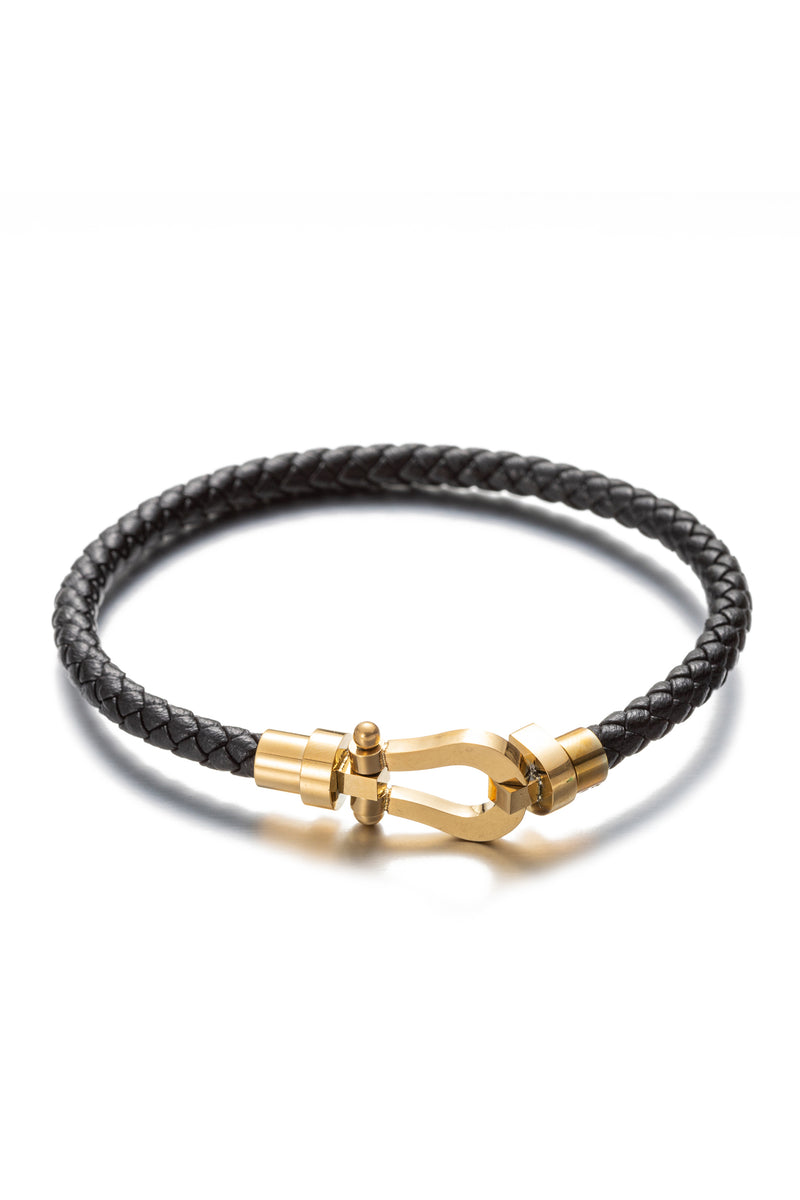 Leather 18k gold plated titanium bracelet.