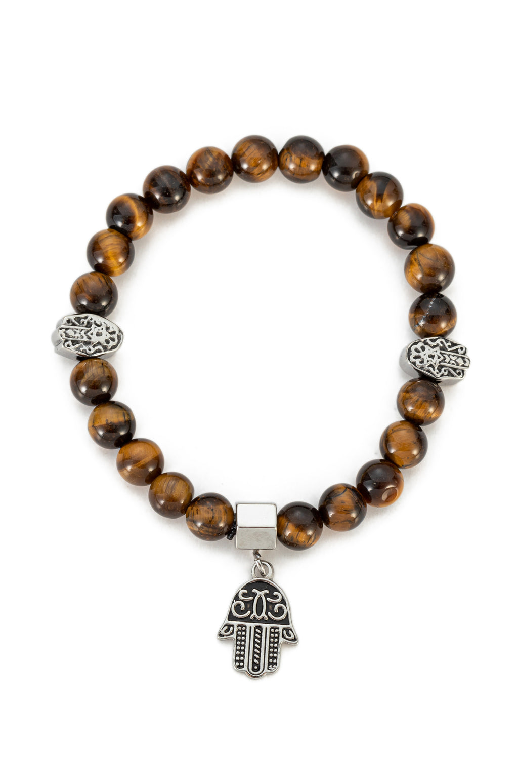 Hamsa tiger eye stretch beaded bracelet.