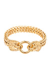 Gold tone titanium double lion head chain bracelet.