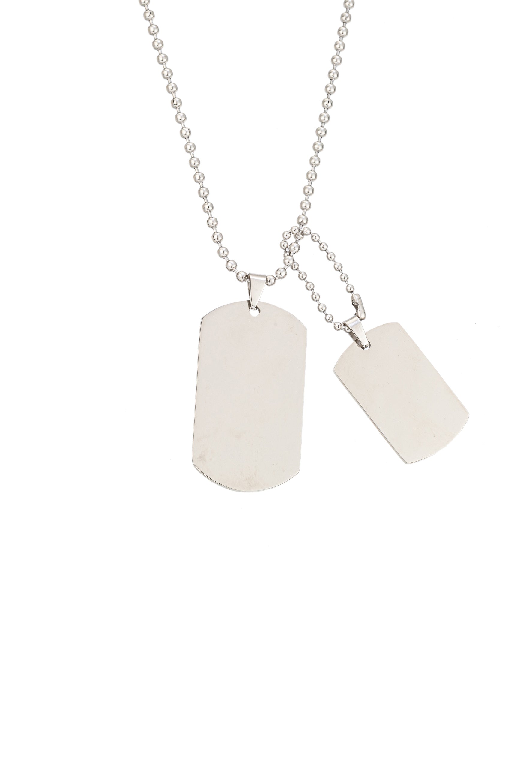 Silver titanium dog tag titanium beaded necklace.