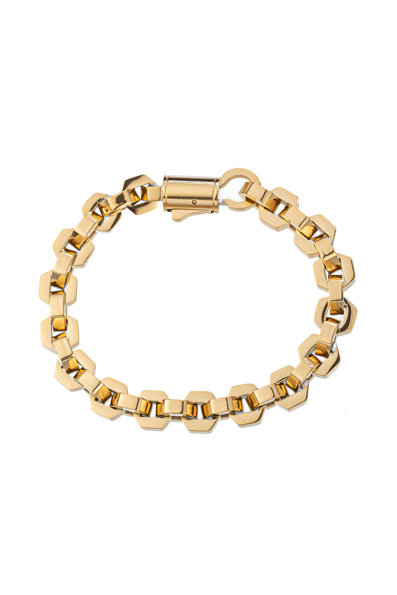 Gold tone titanium chain link bracelet.